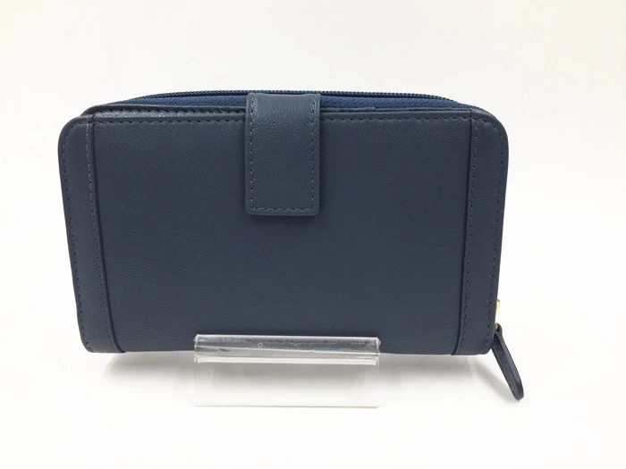 Meduim style blue leather wallet supplier