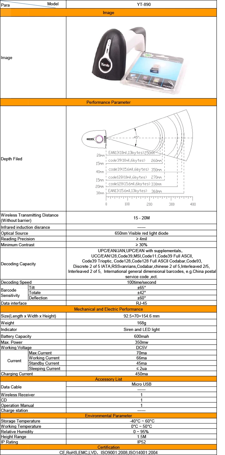 specification about YT-890
