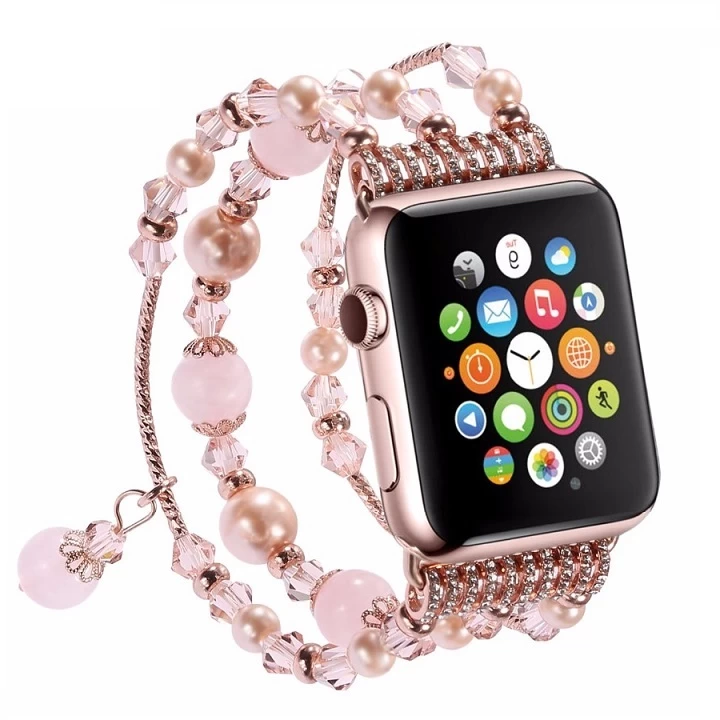 China Luxury Decorated Handmade Women Jewelry Agate Stone Replacement Apple Watch Straps manufacturer