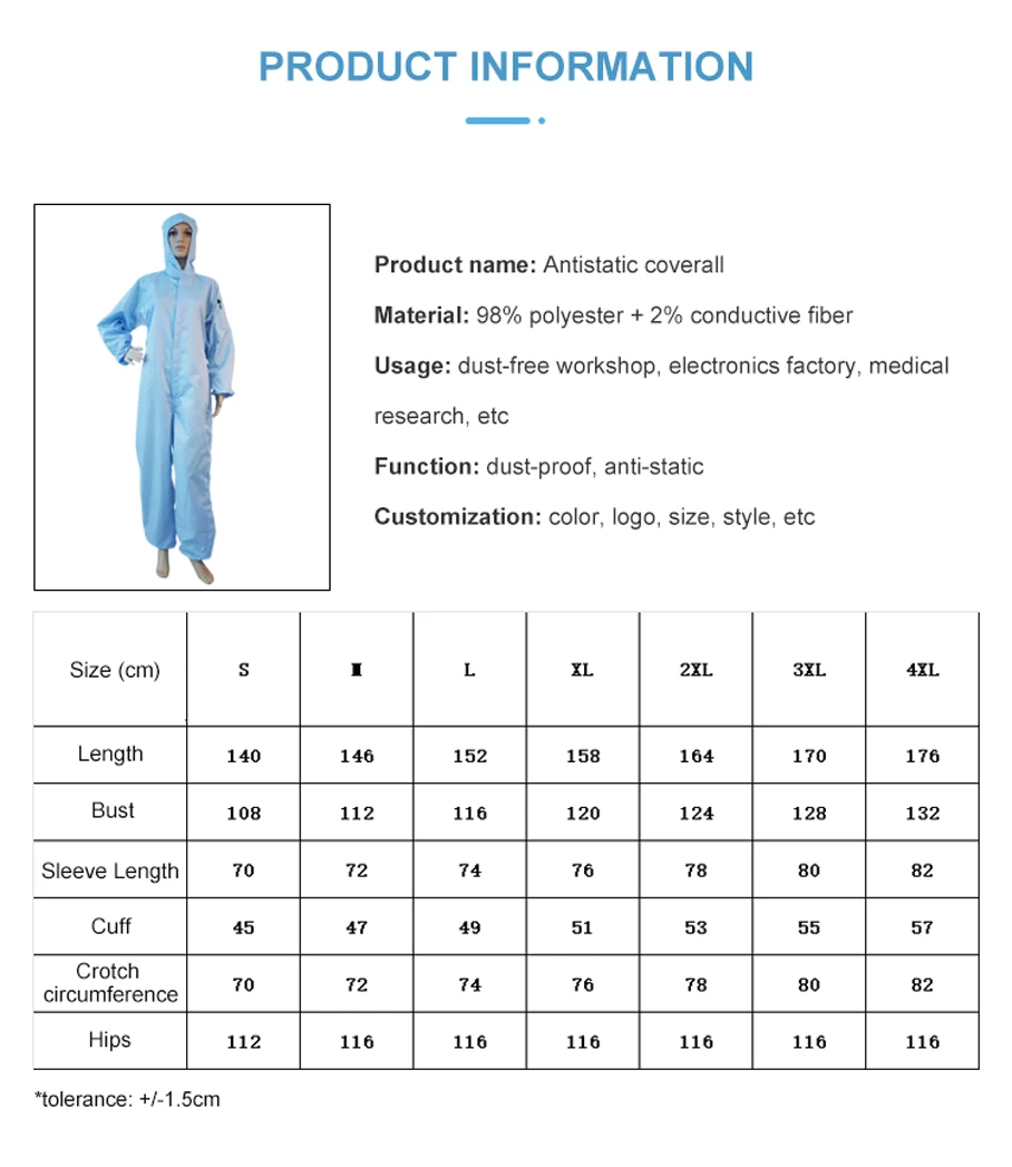 Anti-static uniform size