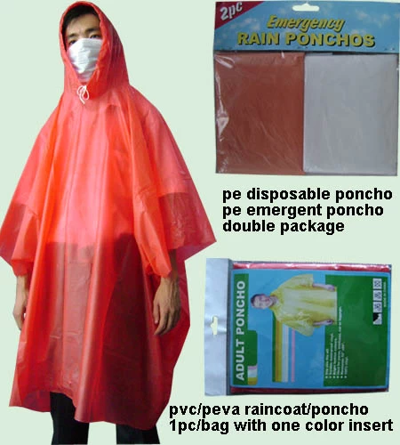 Disposable Emergency Rain Poncho with Hood