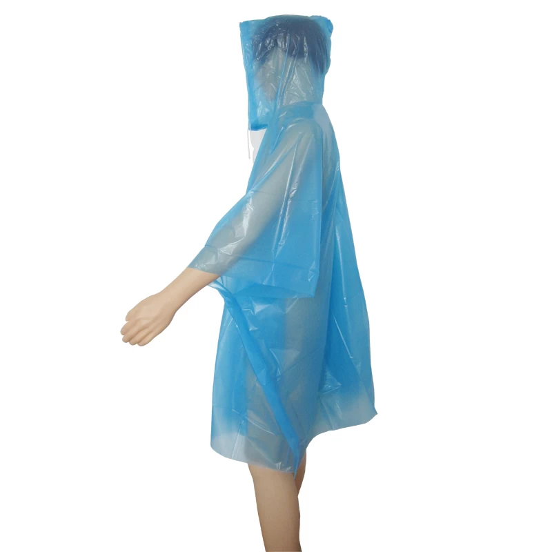 Blue Attached Hood Disposable PEVA Rain Clothing