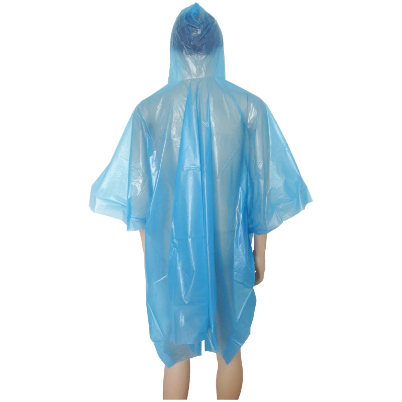 Blue Attached Hood Disposable PEVA Rain Clothing