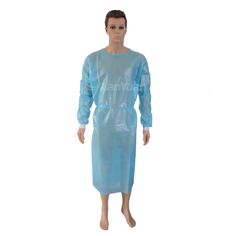 Blue High Quality Disposable PP+PE Coated Isolation Gown