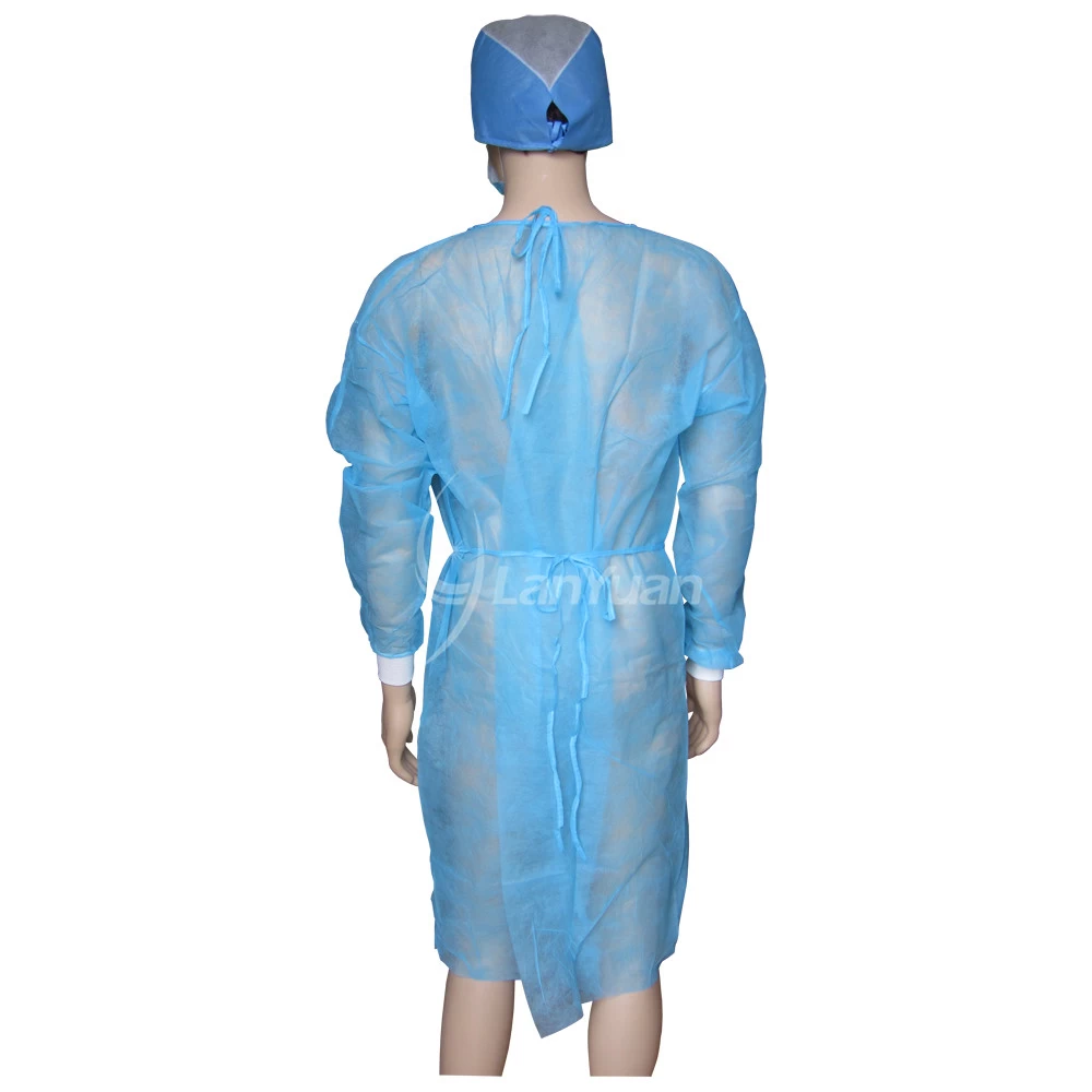 Blue Non-woven disposable Isolation gown with Knitted Cuffs