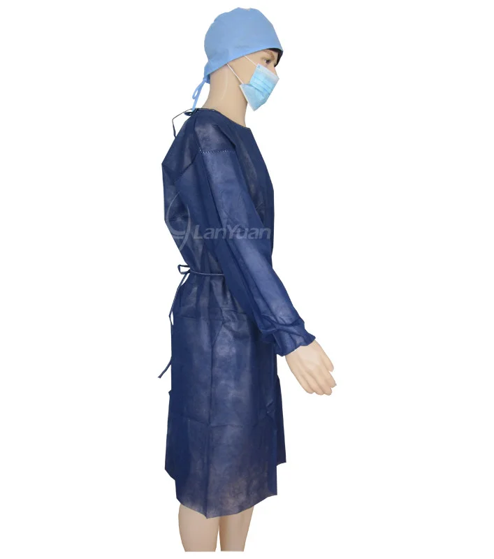 الأزرق الداكن PP ثوب جراحي المتاح ثوب العزلة غير المنسوجة مع الأصفاد مرنة