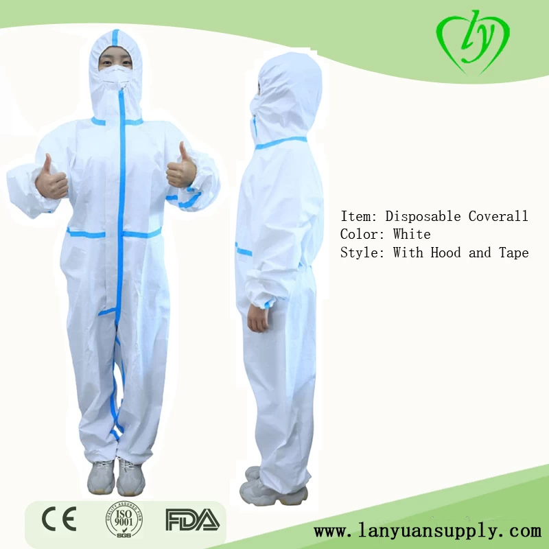 Disposable Coverall With Hood and Blue Tape