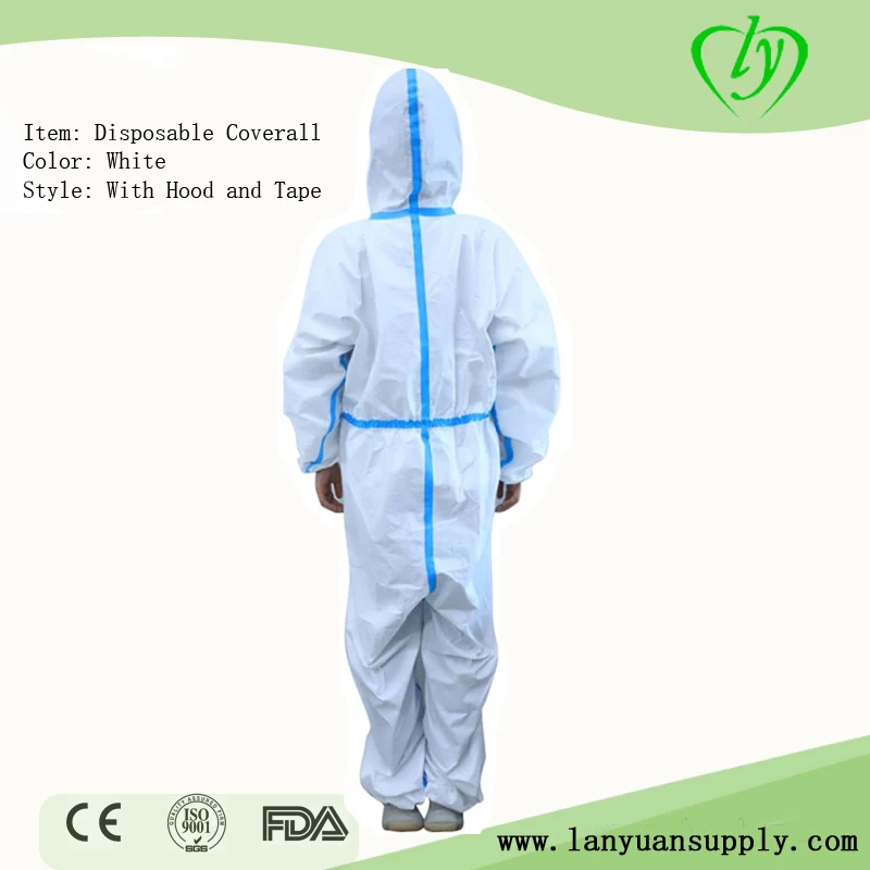 Disposable Coverall With Hood and Blue Tape