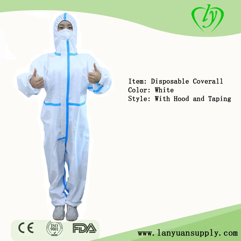 Disposable Coverall With Hood and Blue Tape