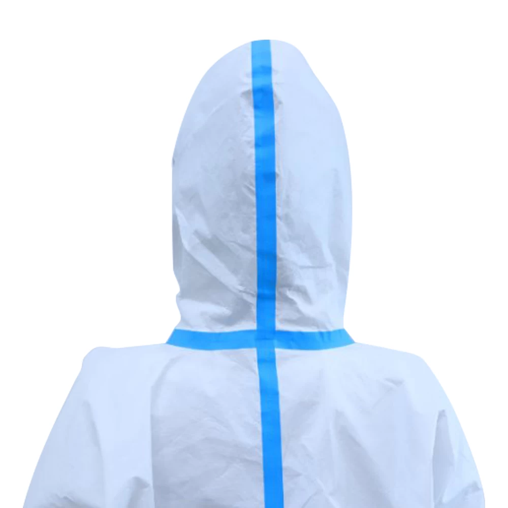 Disposable Coverall With Hood and Blue Tape