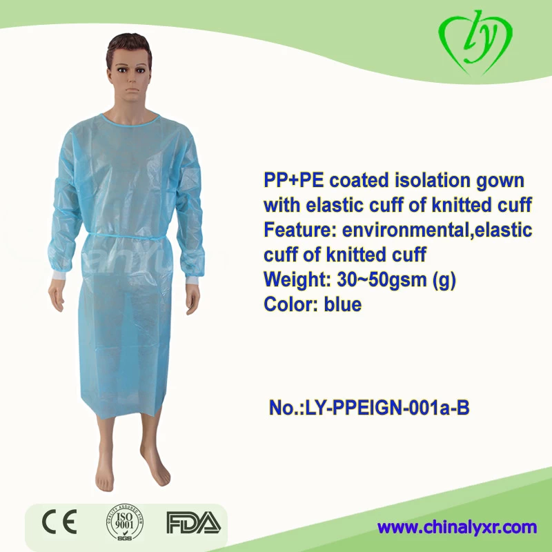 China Disposable High Quality PP+PE Coated Isolation Gown manufacturer