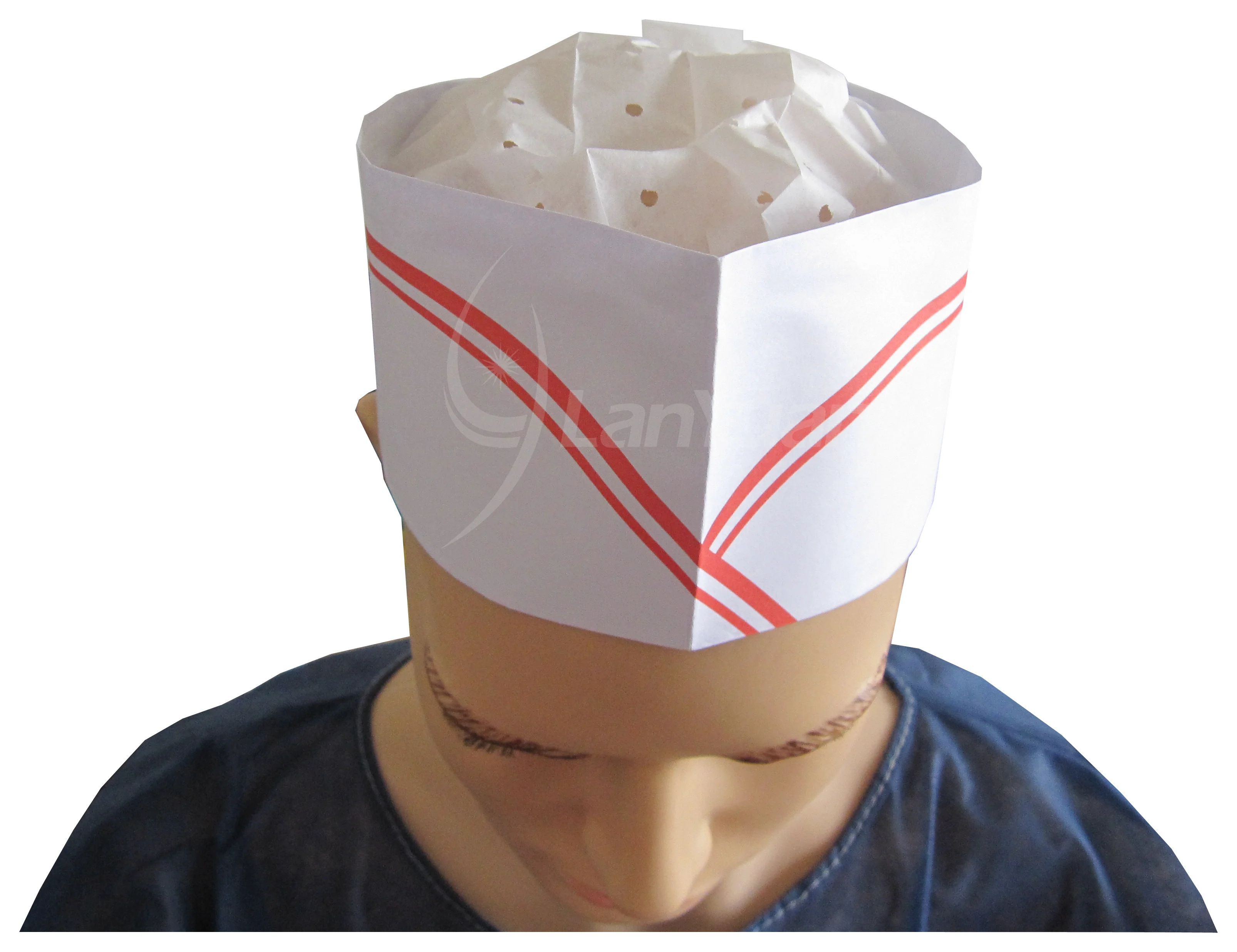 Disposable Paper Chef Cooking Hat (Red Double Strip)