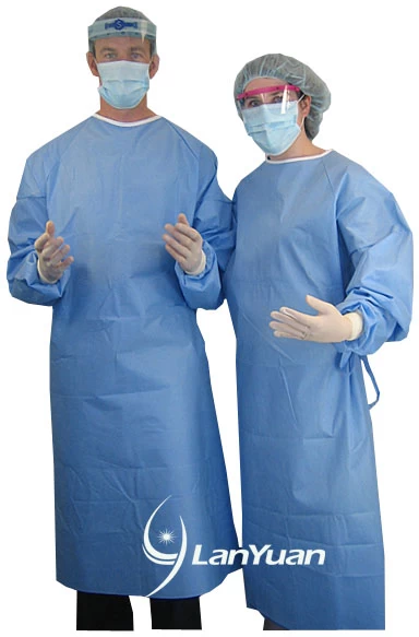 Disposable SMS SMMS surgical gown with knitted cuffs