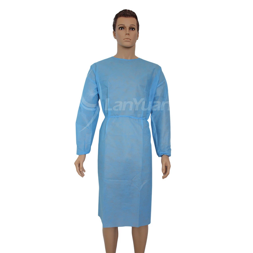 Robe de patient à manches longues non tissée non tissée bleue bleue