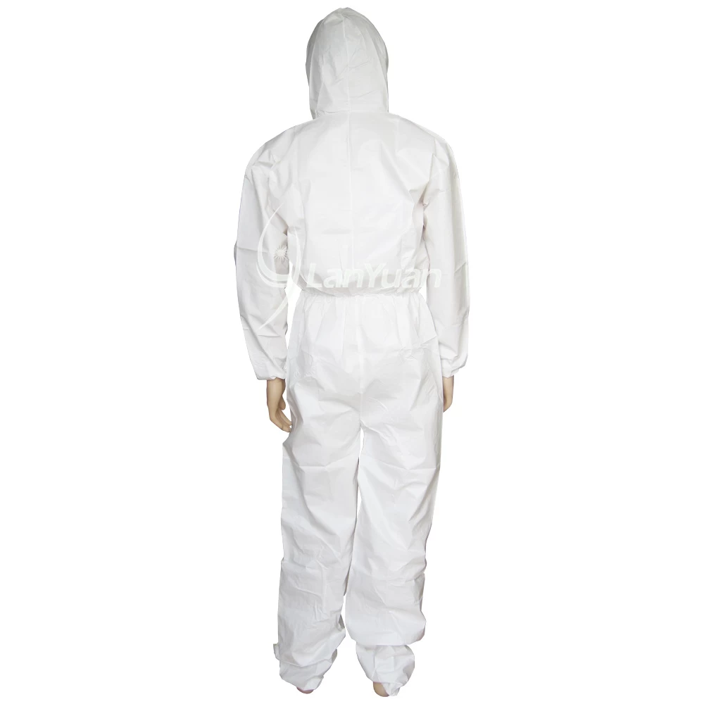 Microporous White Disposable Coverall With Elastic Cuffs and Hood