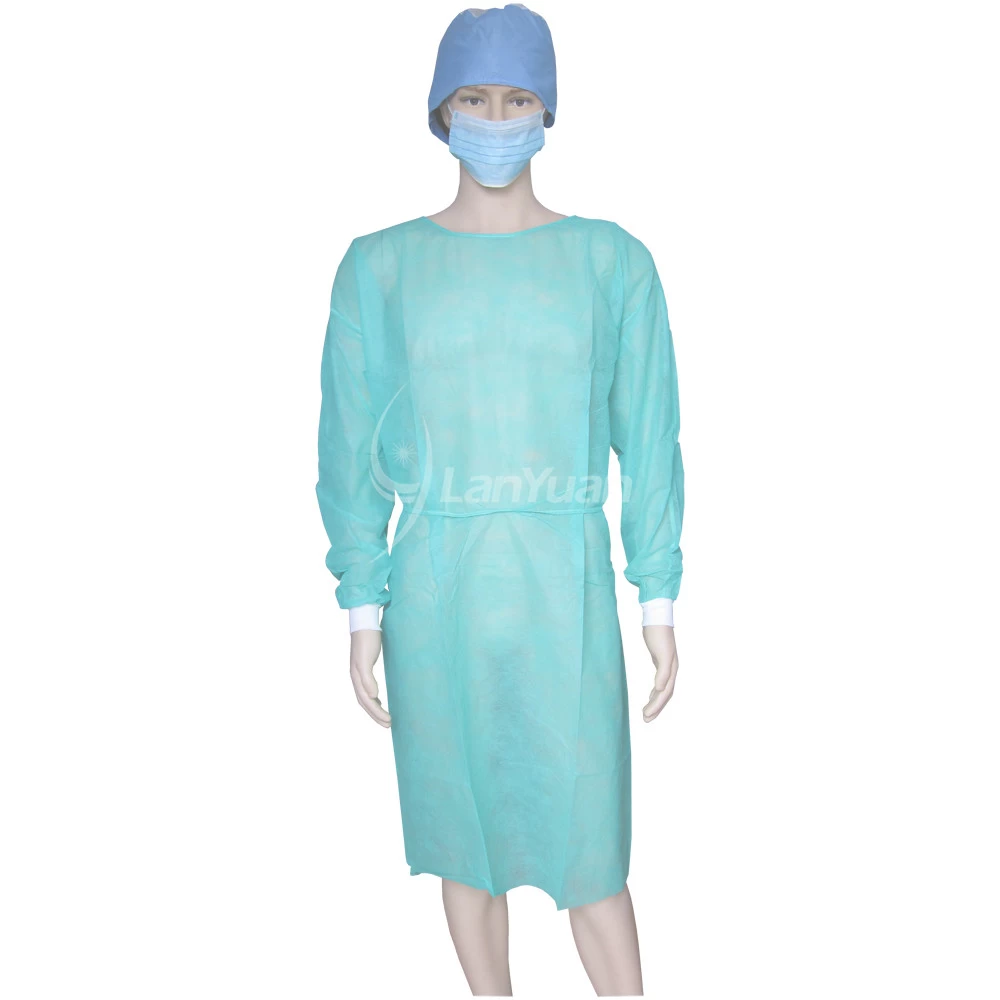 PP Green Disposable non-woven Isolation Gown With Knitted Cuffs
