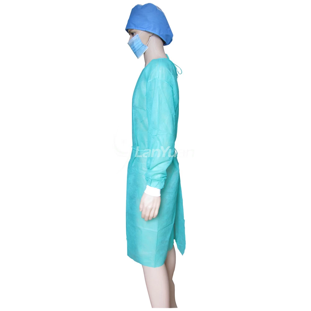 PP Green Disposable non-woven Isolation Gown With Knitted Cuffs