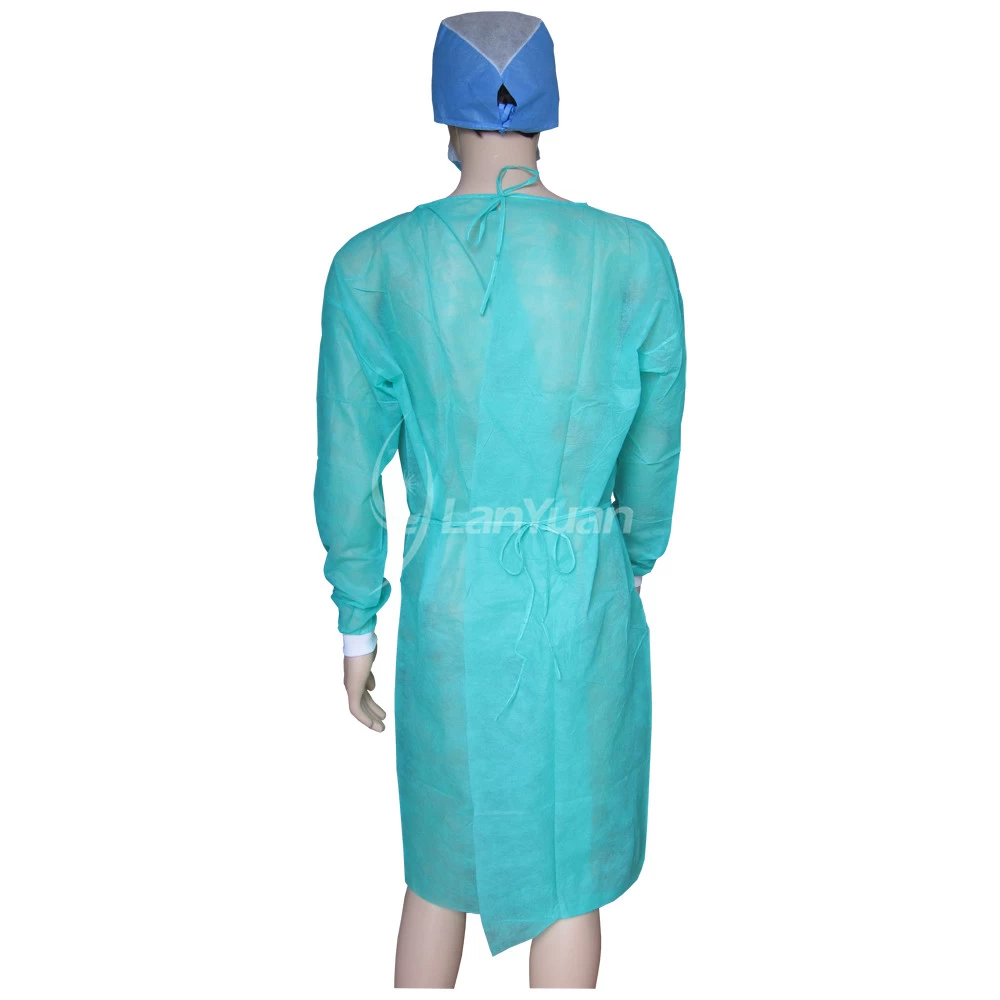 PP Green Disposable non-woven Isolation Gown With Knitted Cuffs