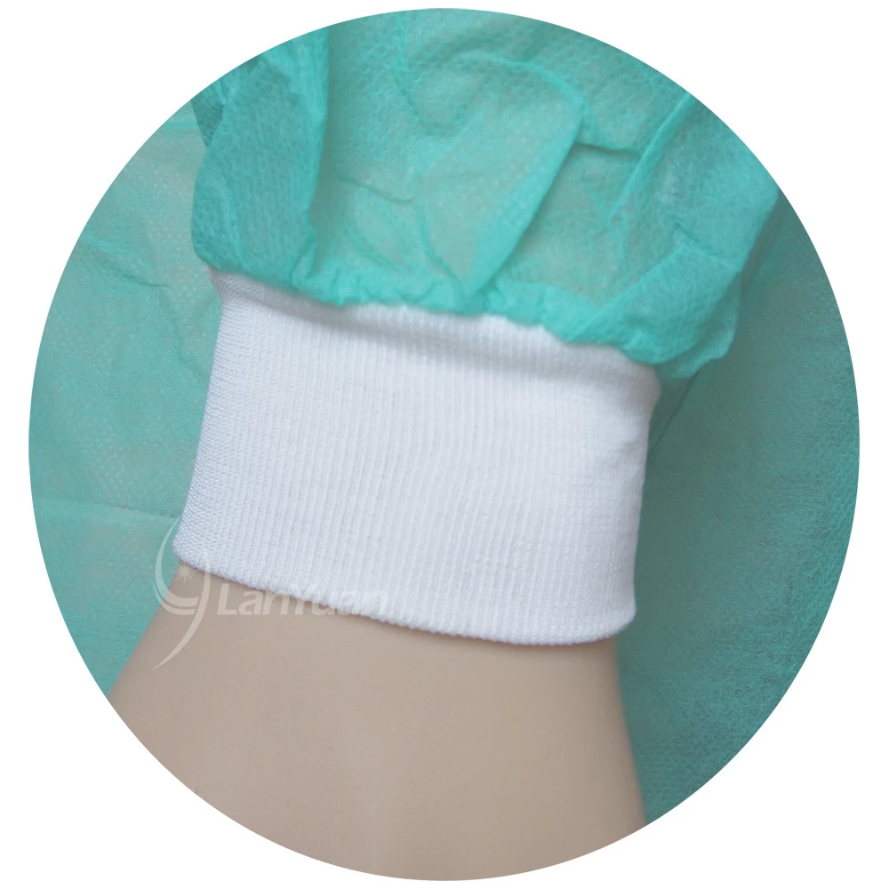 PP Green Disposable non-woven Isolation Gown With Knitted Cuffs