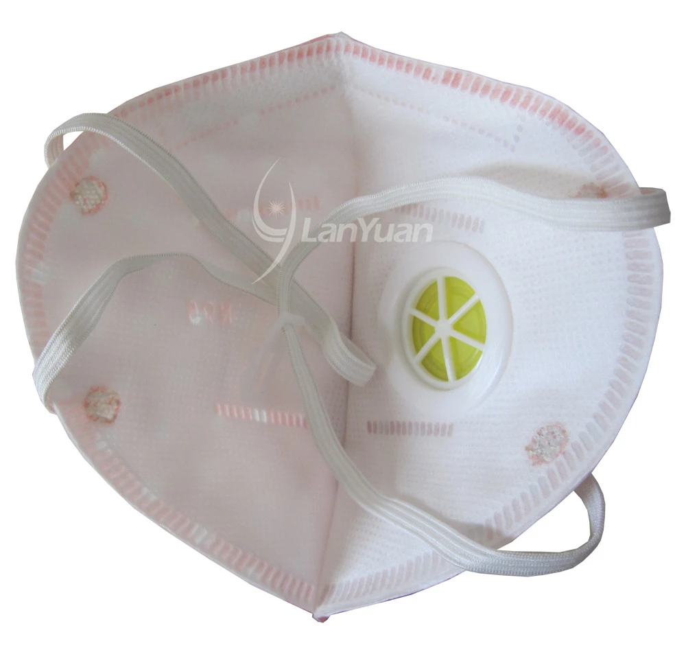 Peach Nonwoven Face Mask with White Dots Pattern and Valve