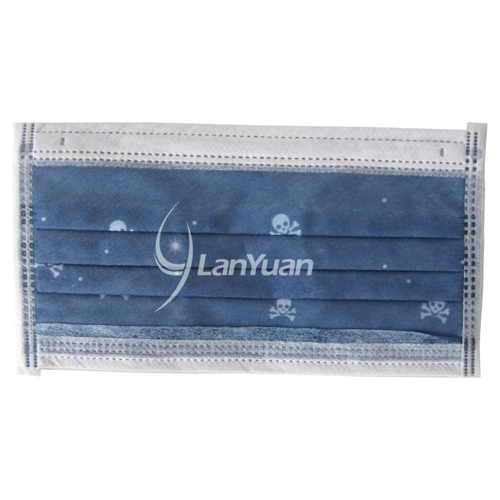 Single Piece Package Dark Blue Face Mask With Skull Head and Crossbones Pattern