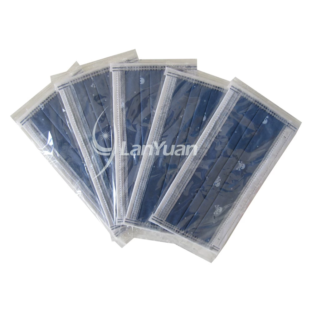 Single Piece Package Dark Blue Face Mask With Skull Head and Crossbones Pattern