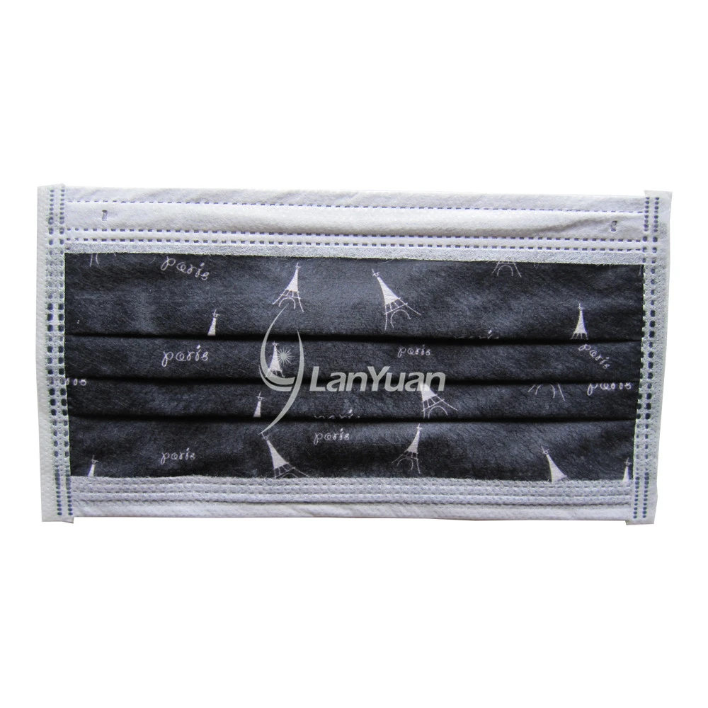 Single Piece Package Black Nonwoven Face Mask with Towers Pattern