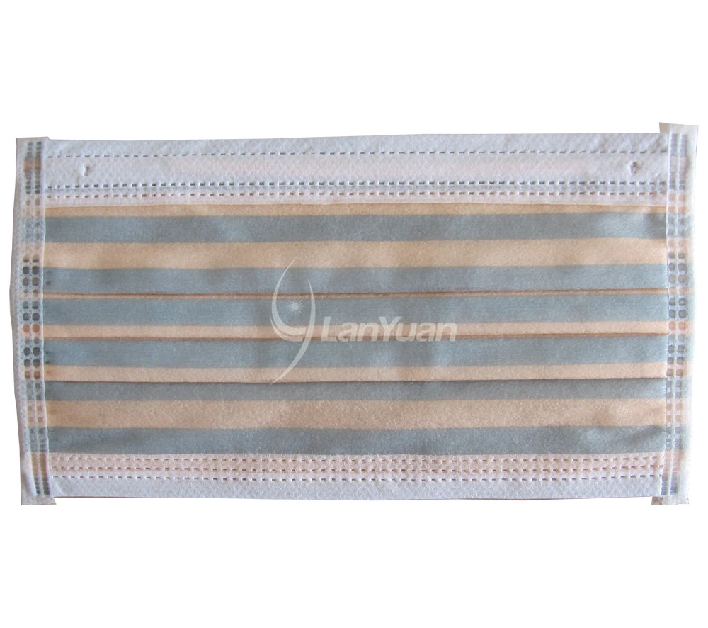 Single Piece Package Ear Loop Nonwoven Face Mask With Army Green and Orange Stripes