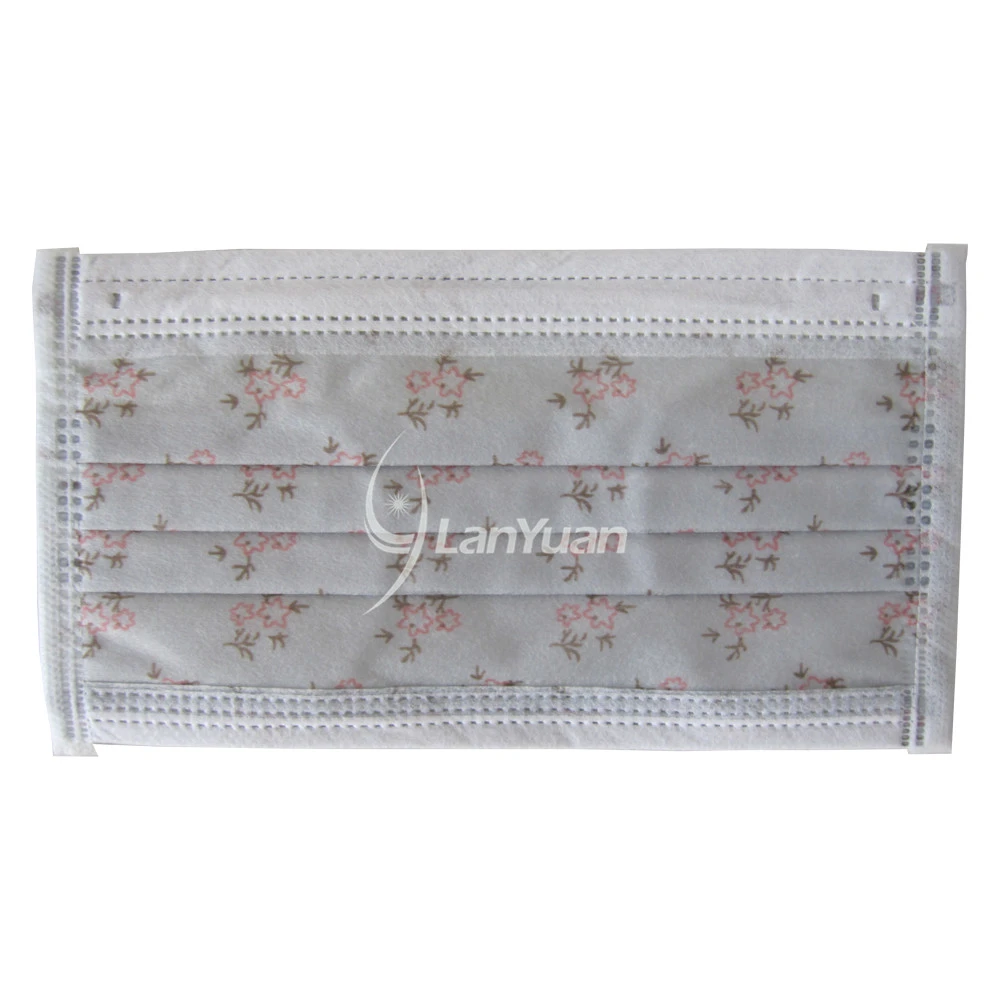 Single Piece Package Nonwoven Gray Face Mask with Flowers Pattern