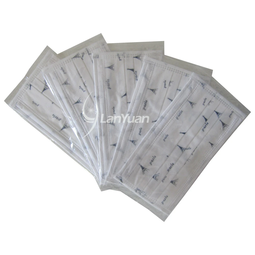 Single Piece Package White Nonwoven Face Mask with Towers Pattern