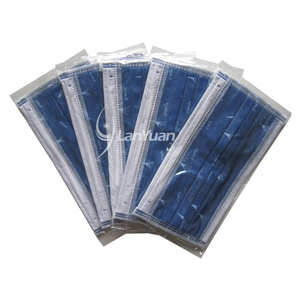 Single-piece Package Dark Blue Nonwoven Face Mask With Towers Patter