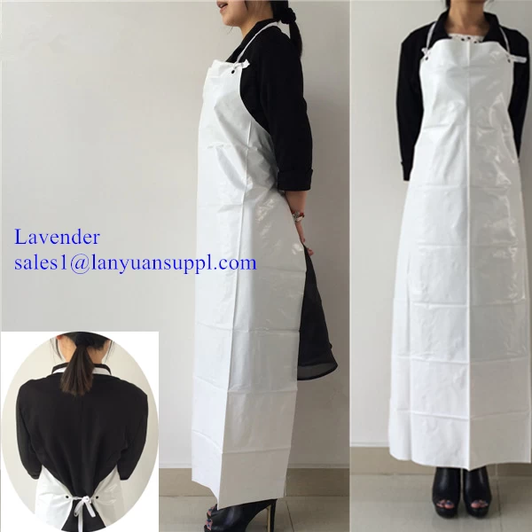 China Waterproof PVC Apron with Easy Ties and Corns Button in White Color manufacturer