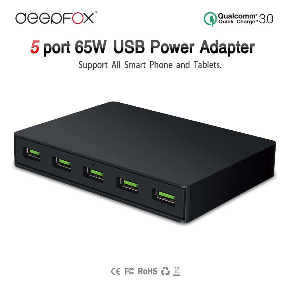 China ES-65W5Q3 5 ports QC3.0 USB Fast charger manufacturer