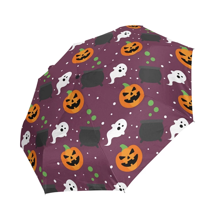 New Design Halloween Gift Folding Umbrella 190T Pongee Fabric Umbrella with Pumpkin Prints