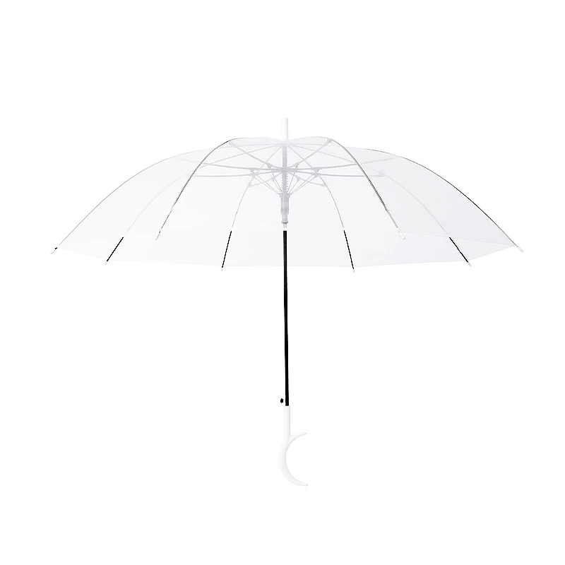 Disposable automatic colorful Moon Handle Straight POE transparent Clear Umbrella