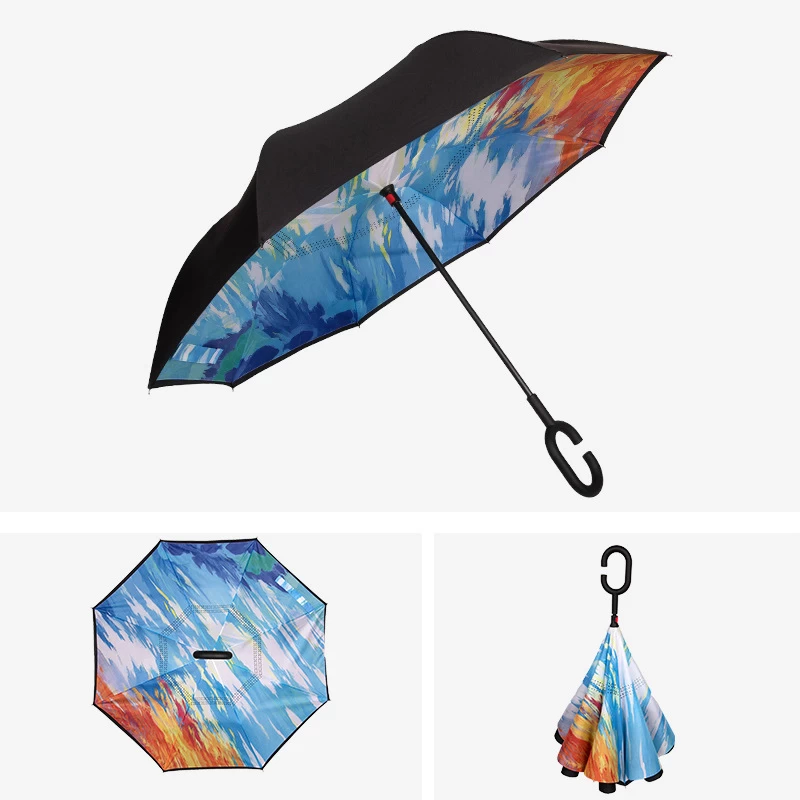 China Lotus 2022 23inch 8 ribs Inverted Reverse Straight Double Layer Umbrella Hersteller