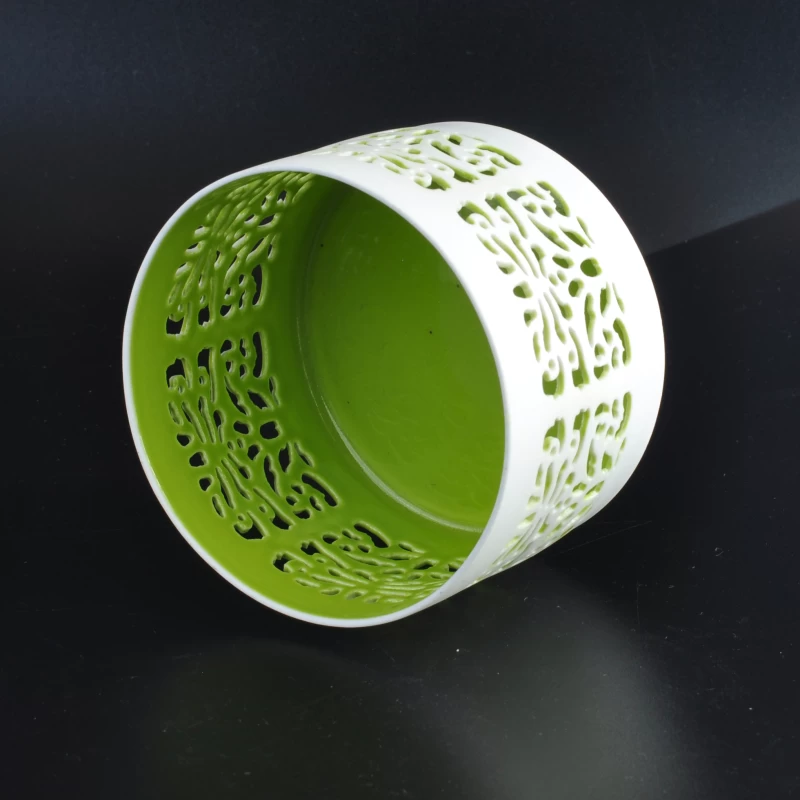 Wholesale colored ceramic candle holder hollowed-out holder