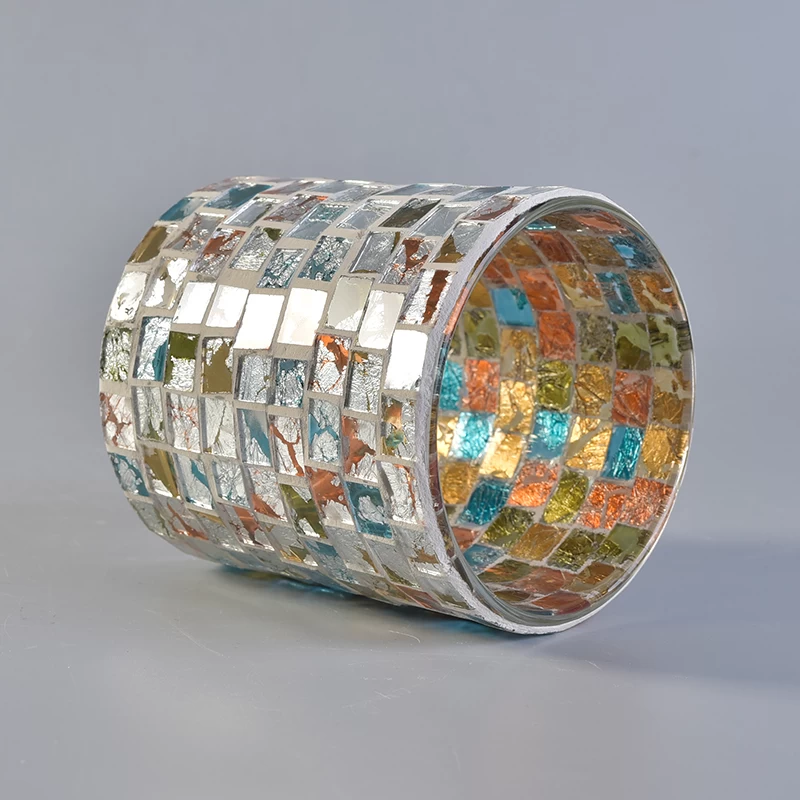 320ml Cylinder Glass Scented Candle Holders with Mosaic Decoration