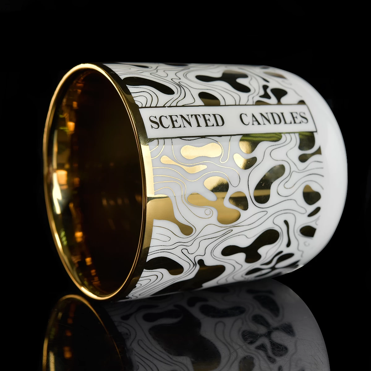 luxury white ceramic candle jar with gold printing