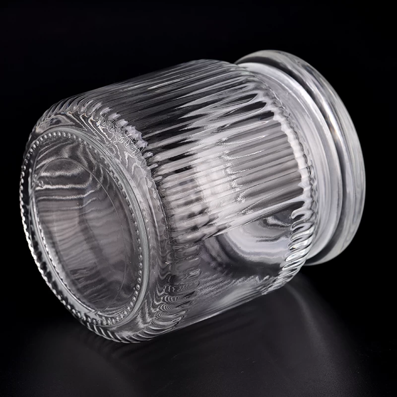 600ml vertical striped clear glass candle jar for home decor