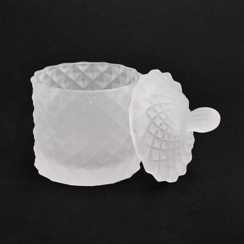 matte white geo cut glass candle holder with lid