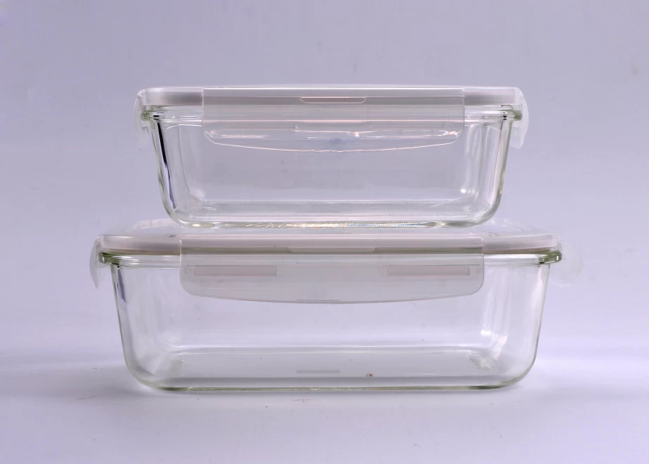 1453ml Rectangular Kitchen Food Glass Container with Plastic White Lid