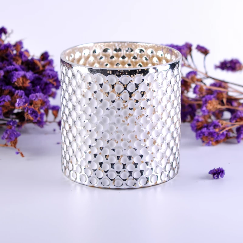 Luxury silver glass candle holder with white dots