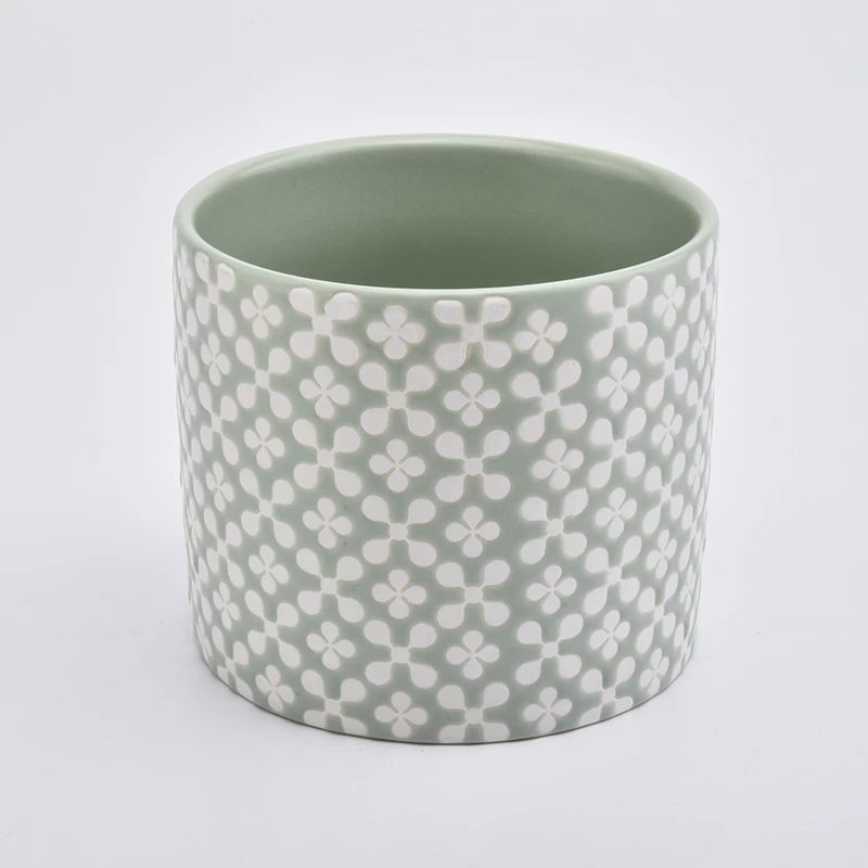 Ceramic candle holder with pattern home decoration ceramic candle jars wholesale