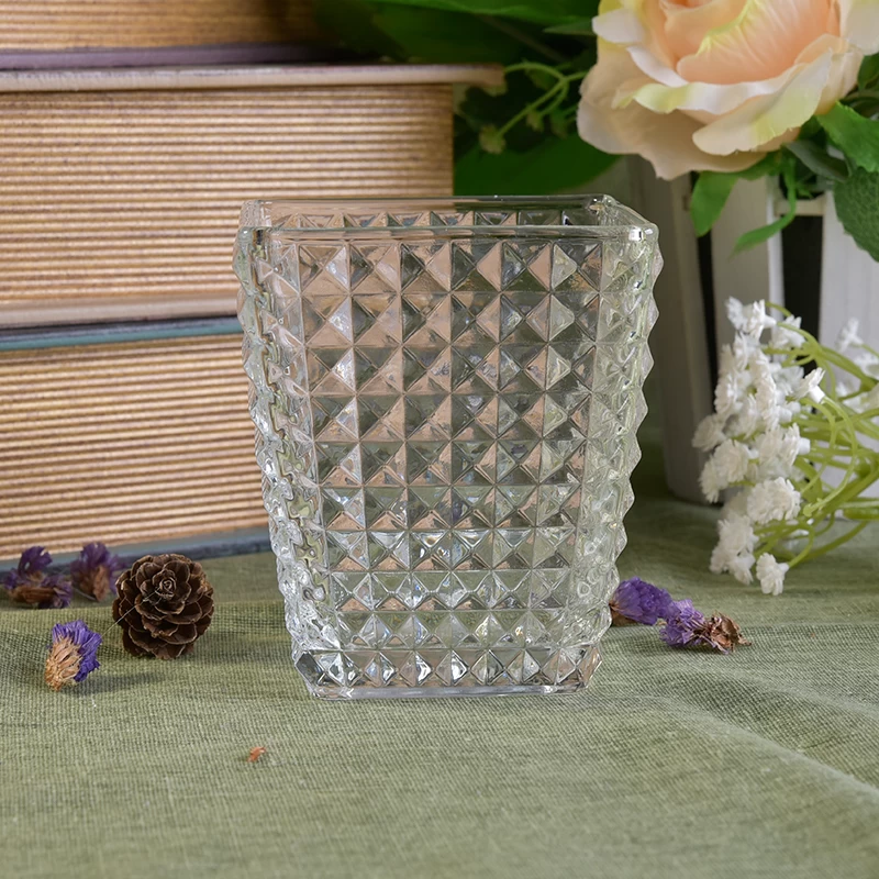 home deco engraved square glass candle holder
