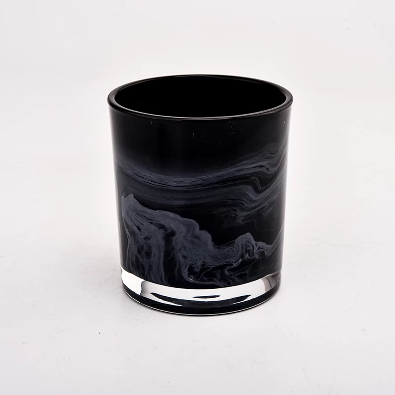 New 10oz black printing design glass candle holder manufacturer