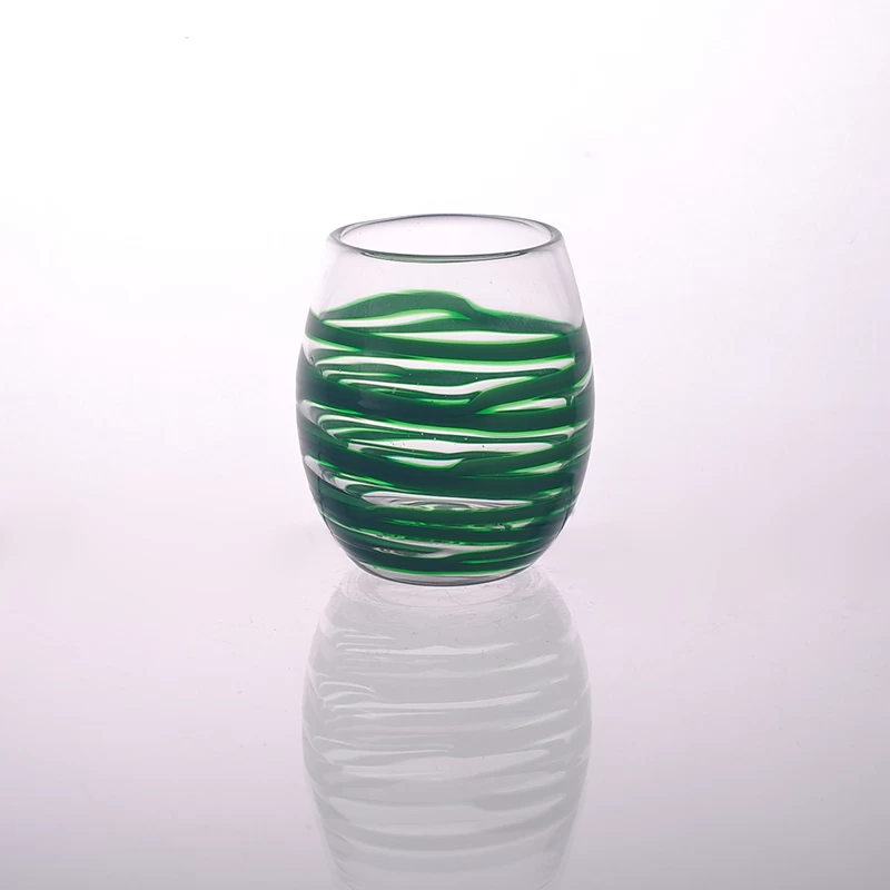 2015 Swirl green color glass candle holder