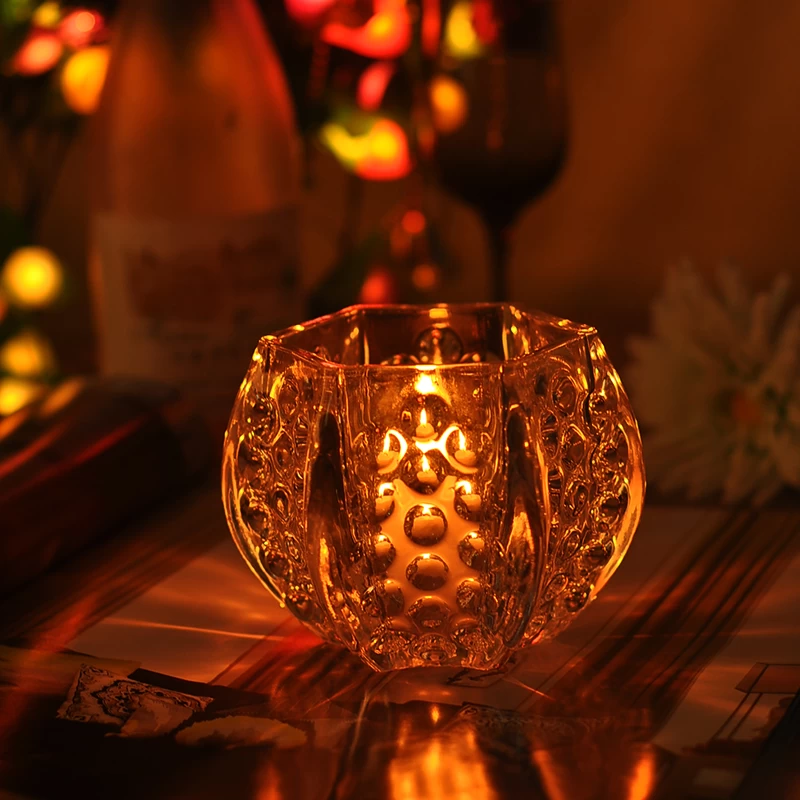 new product crystal glass candle holder with embossed pattern