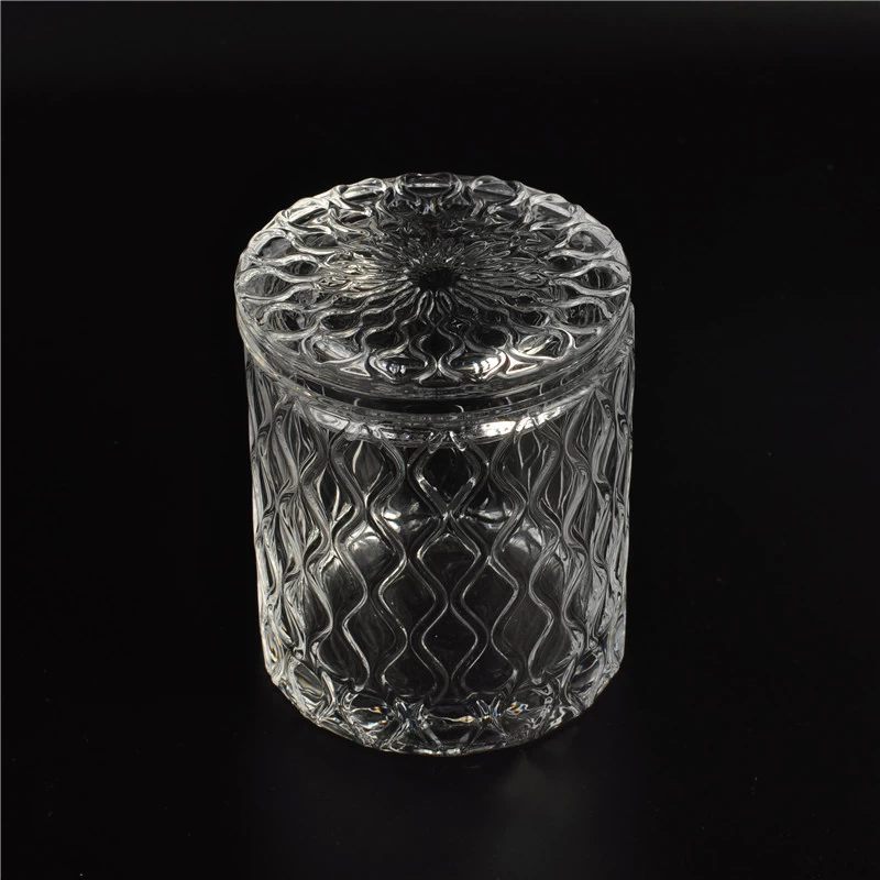 Wholesale decorative glass candle jar with lid