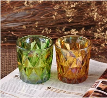 Cylinder Green Iron Plating Glass Candle Holder 
